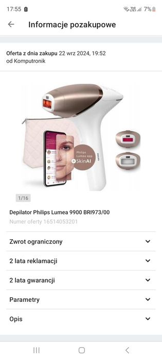 Depilator laserowy Philips