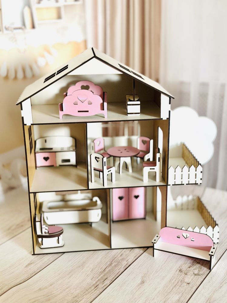Ляльковий будинок з меблями та терасою, домік для кукол,