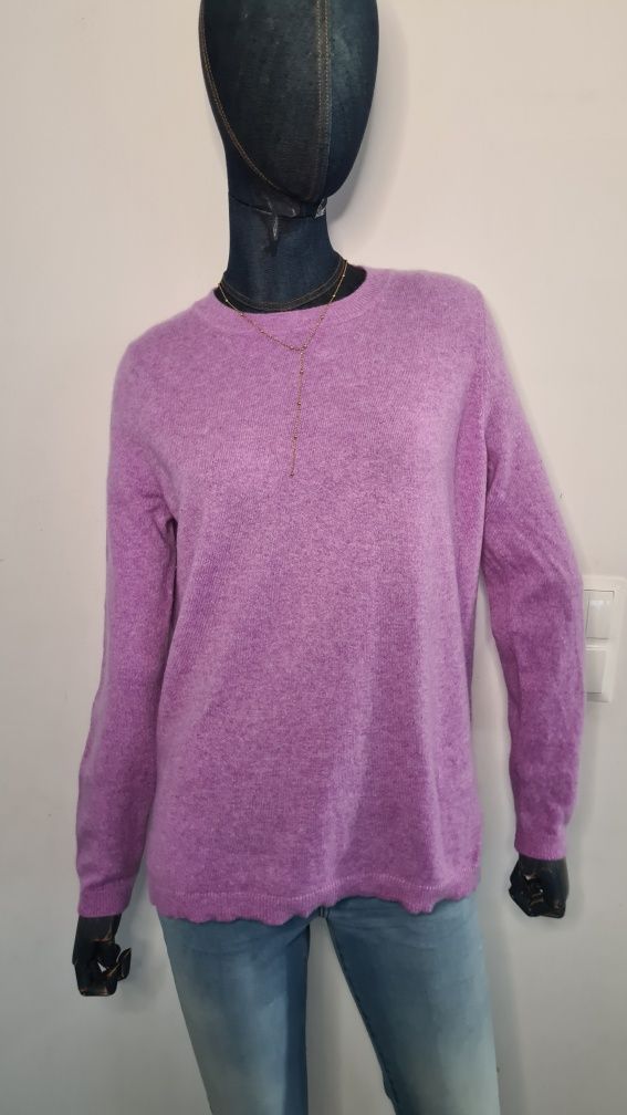 Sweter liliowy Fioletowy Wrzosowy 100% Kaszmir. Rozmiar L 40