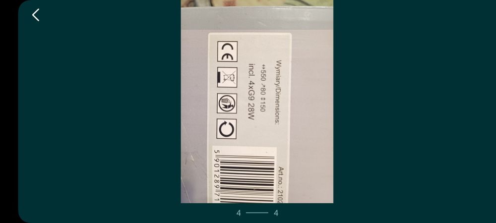 lampa sufitowa 4 klosze szklane 
Wymiary jak na zdjęciu. 
Brak żarów