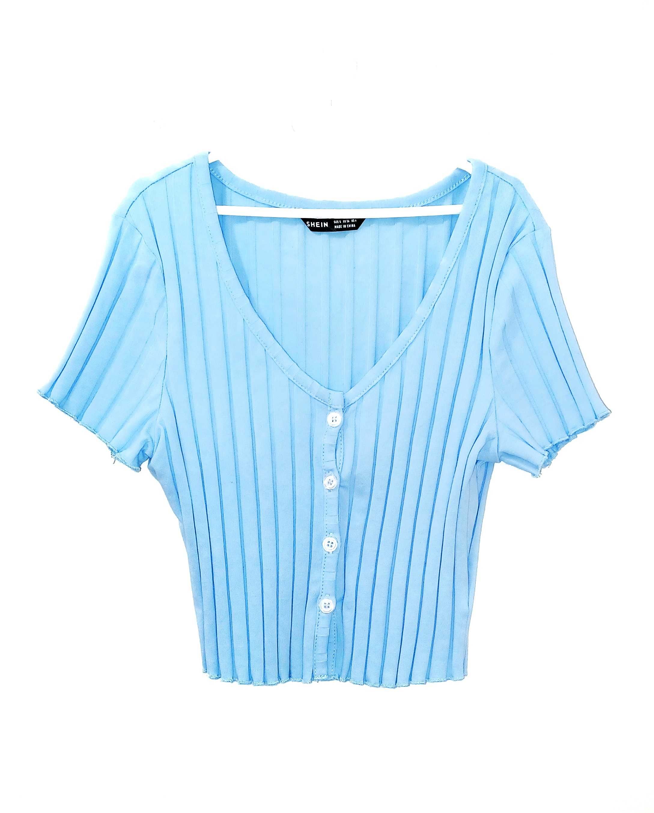 Sweterek krótki niebieski błękitny baby blue bawełna guziki Shein 36/S