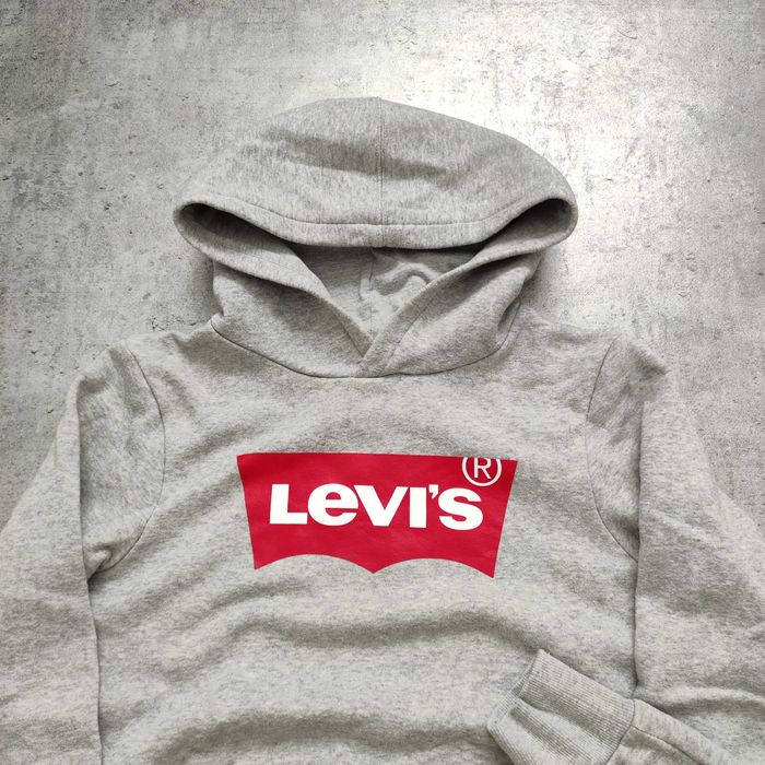 DAMSKA PREMIUM Bluza z Kapturem Klasyczna Duże Logo Nadruk Levis Szara