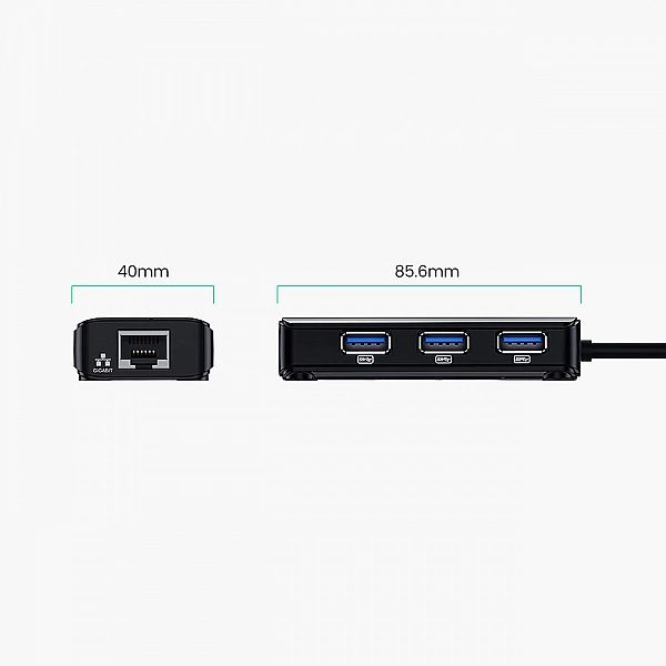 Adapter sieciowy Ugreen 20265 USB-A / RJ45/1000 Mbps HUB 3x USB 3.0 -