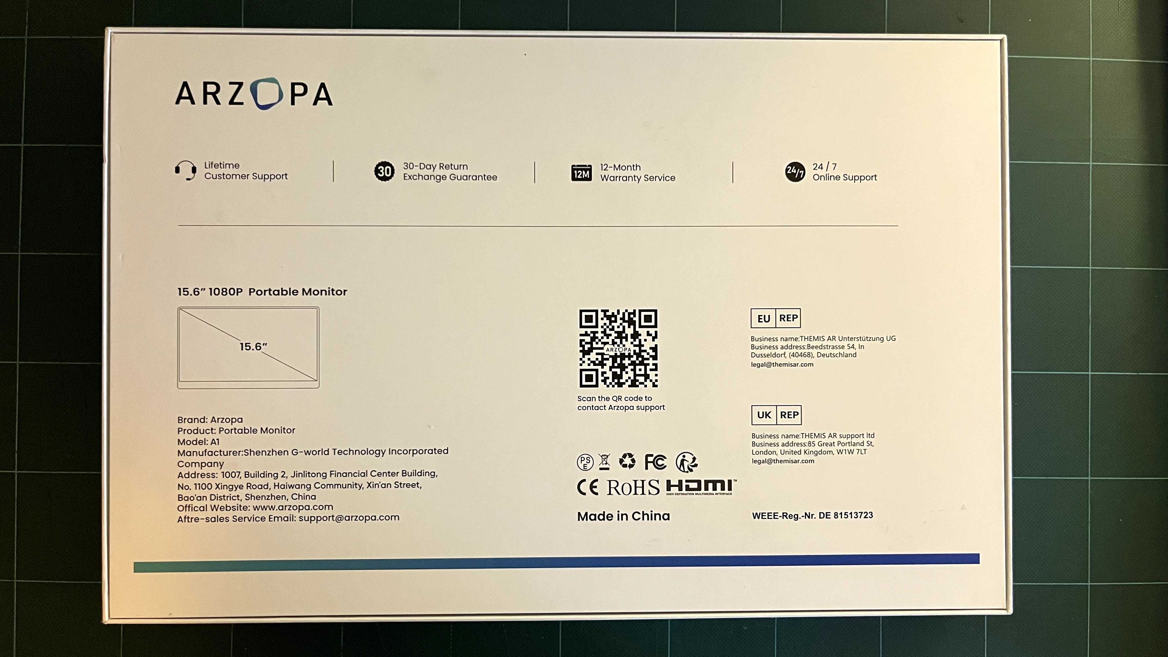 Monitor Portátil Arzopa - 15"6; Full HD