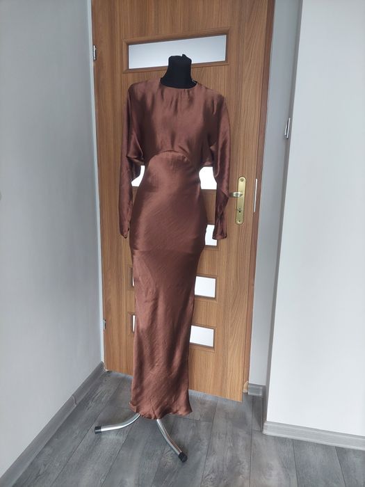 Maxi sukienka satynowa kimono na wesele imprezę okazjonalna asos M