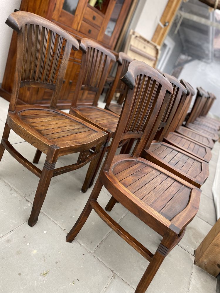 Krzesła kolonialne drewniane tekowe vintage brąz retro country boho