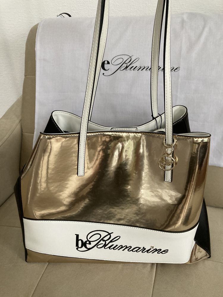 Be blumarine torba torebka shopper złota biała czarna