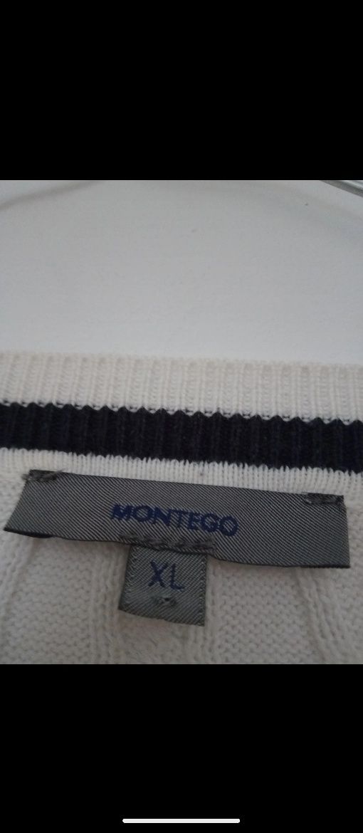 Montego biało czarny sweter damski z dekoltem V rozmiar XL