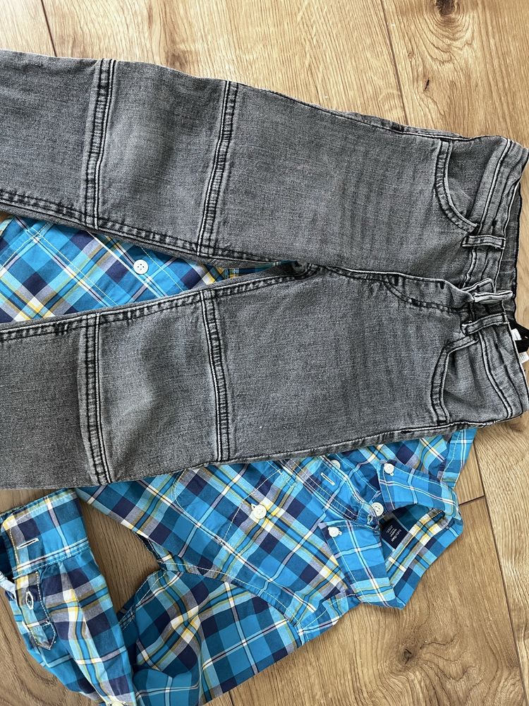 Spodnie jeansy i koszula elegancka dla chłopca r 110