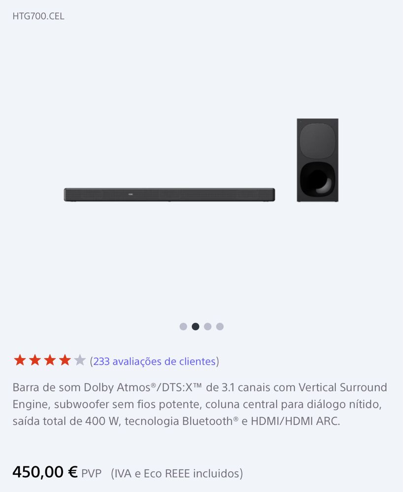 Soundbar sony HT-G700 3.1 com subwoofer sem fios
