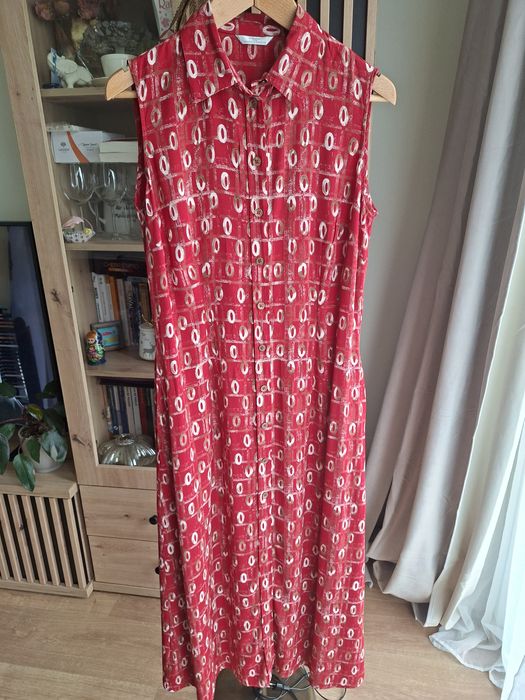 Sukienka na guziki maxi długa bez rękawów M 38 Marks & Spencer wiskoza