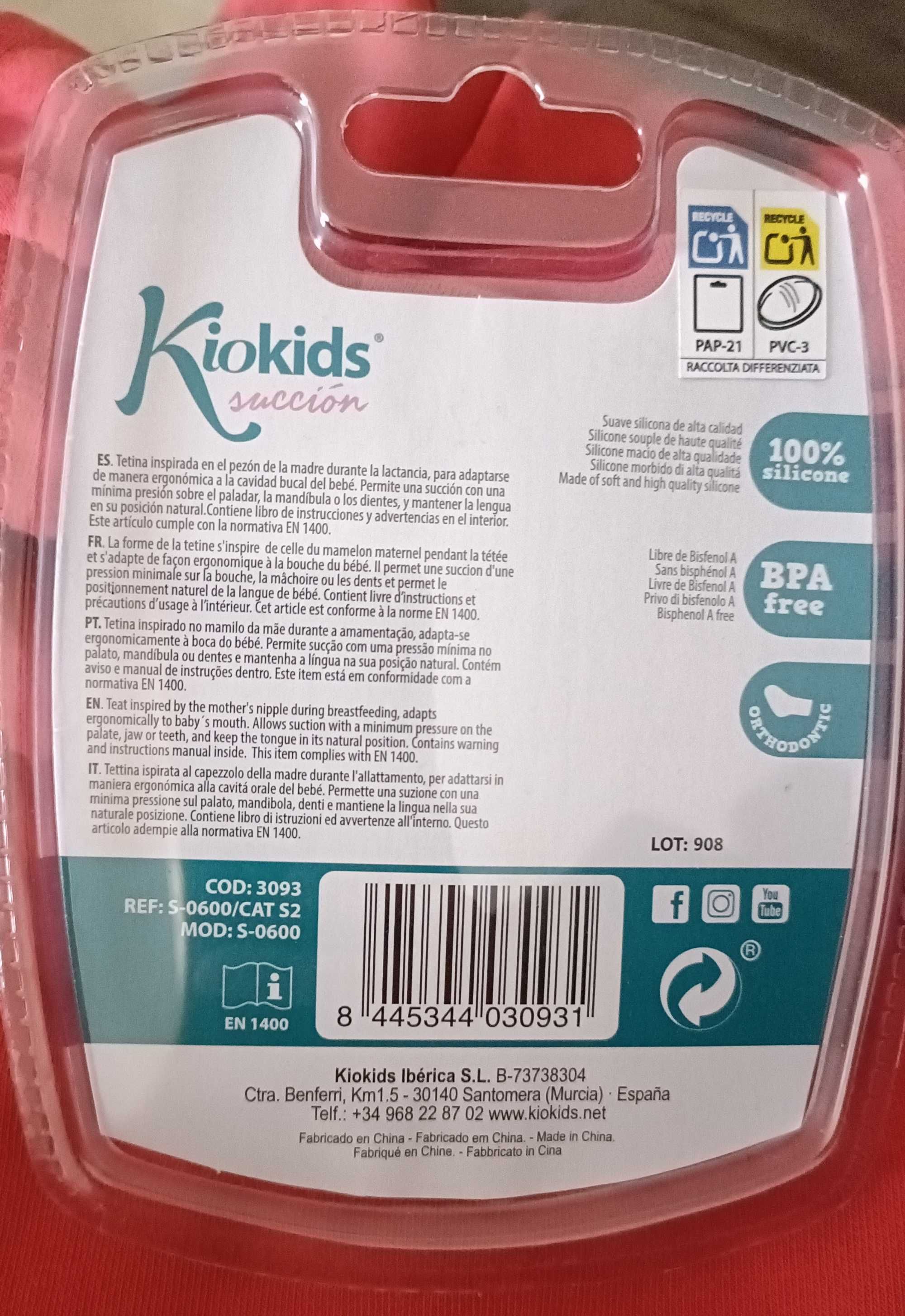 Chupetas Kiokids 6-18m novas, na embalagem