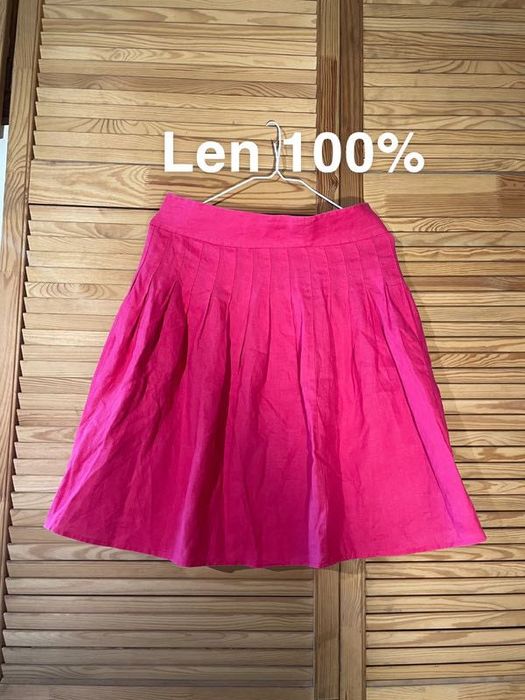 Spódniczka różowa krótka plisowana fuksja lniana 100% len linen m