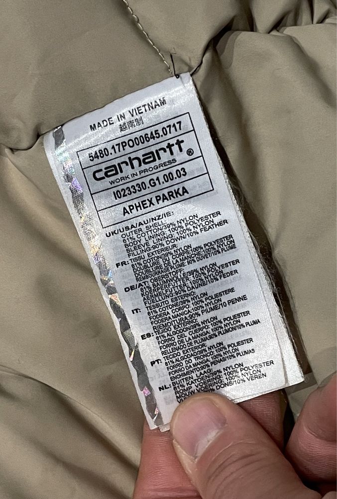 Męska Kurtka Puchowa CARHARTT APEX PARKA Naturalny Puch roz L