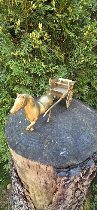 Figurka konia z zaprzęgiem- mosiądz!!