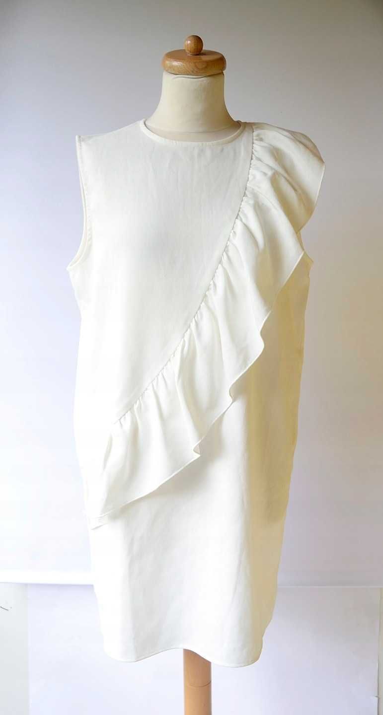 Sukienka Biała Falbanka XL 42 NOWA Fashion Union