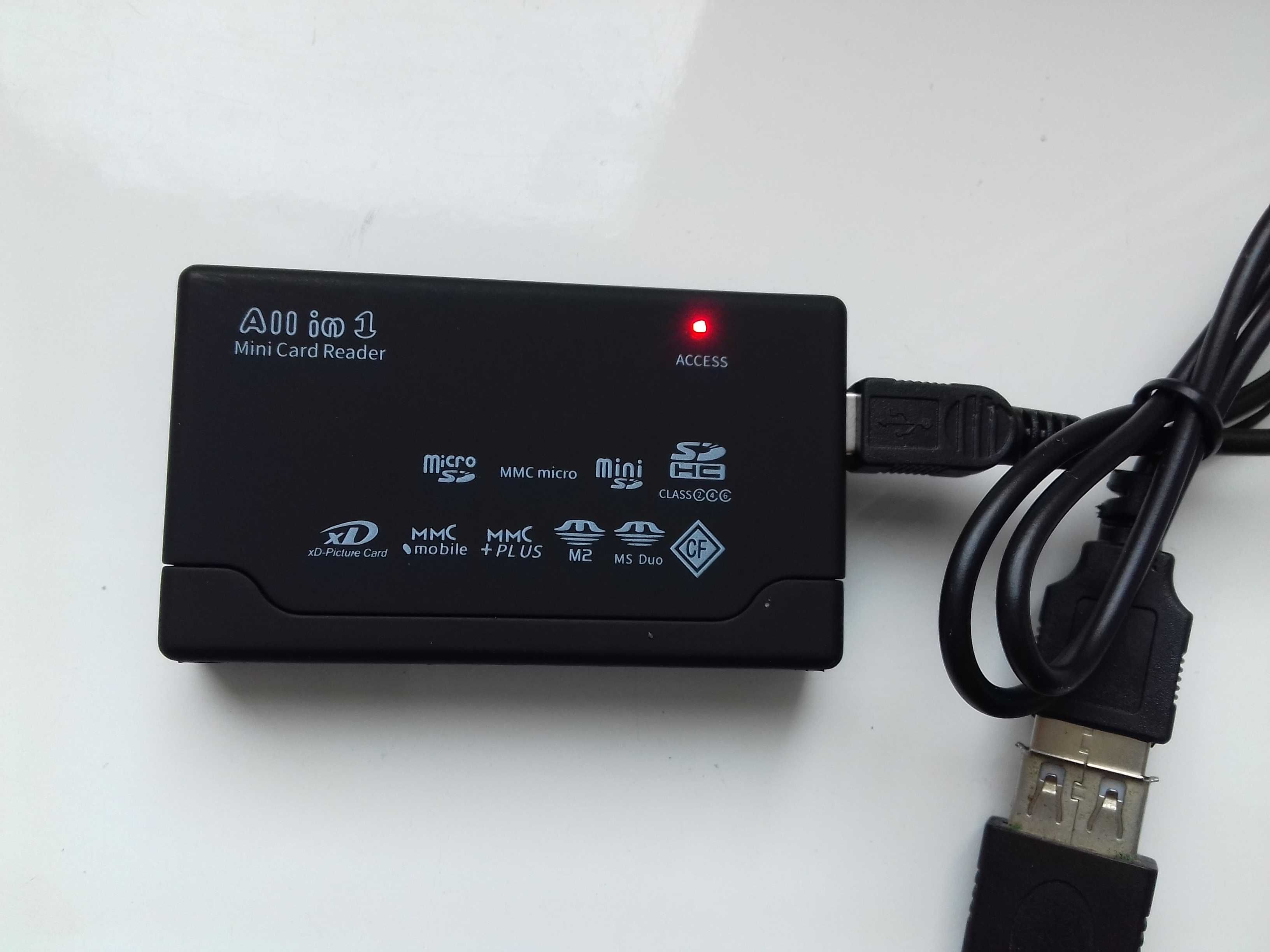 Czytnik 6w1, microSD, MMC, SD, XD, CF, MS Duo, M2, USB, NOWY czarny ma