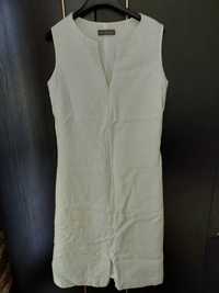 Lniana biała sukienka midi 36/38