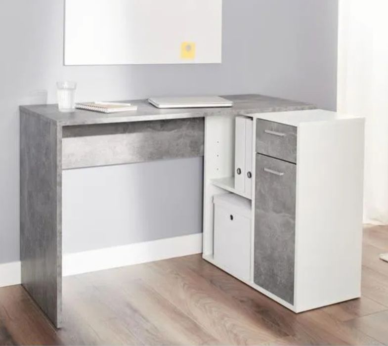 Biurko narożne ze zmianą pozycji białe