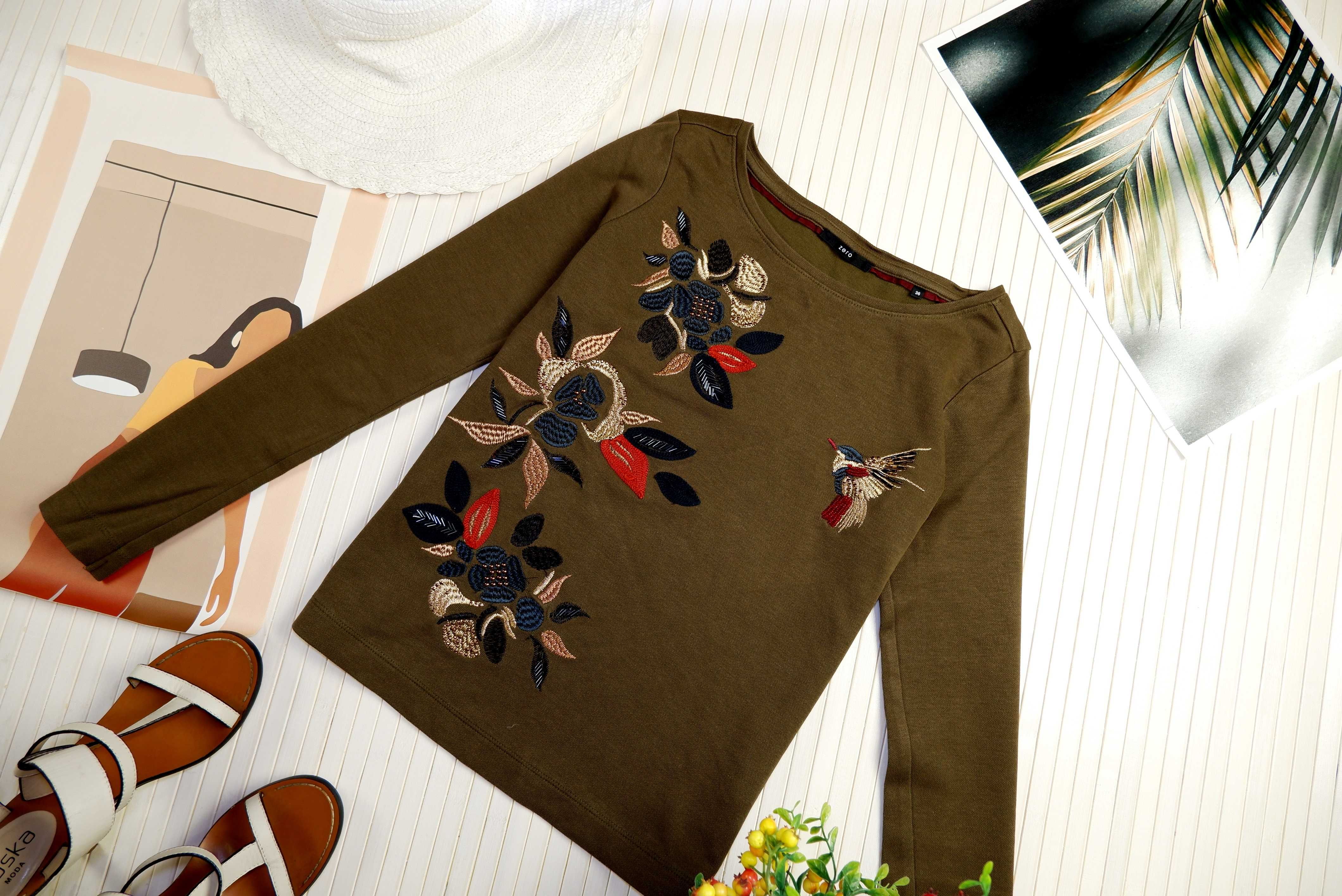 Роскошный реглан свитер люкс бренда ZERO хаки с вышивкой кофта