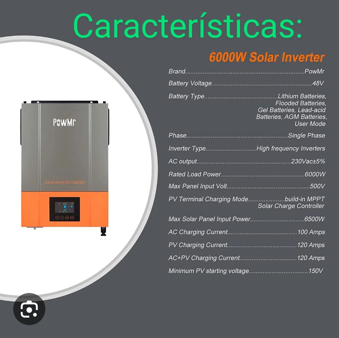 Inversor Híbrido 6000W 48V MPPT Solar bateria pv controlador 6.0kw