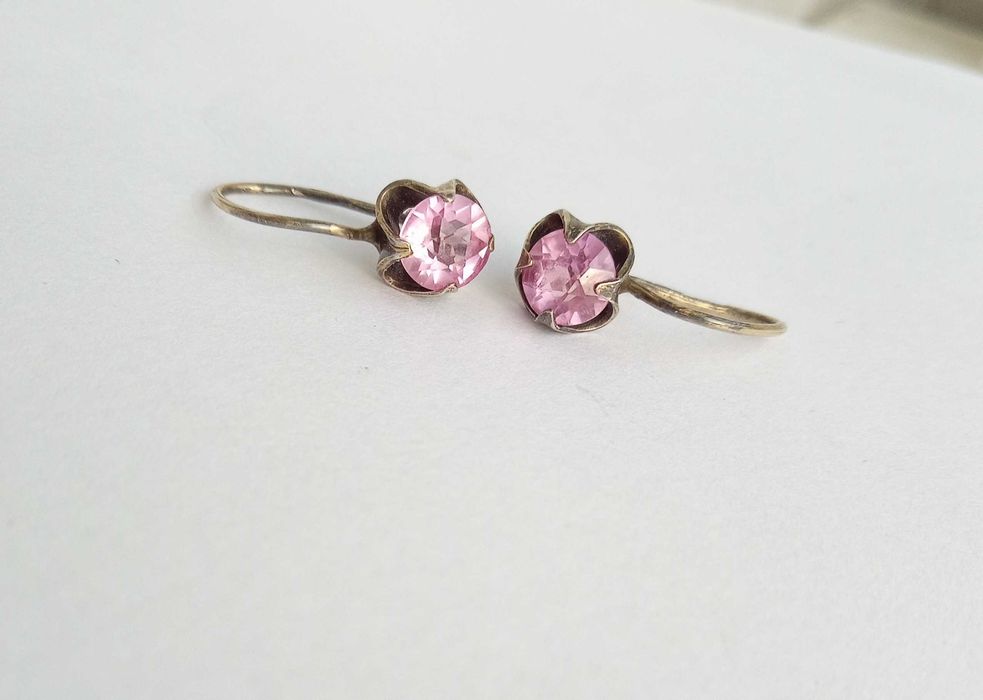 Сережки серьги Срібло 875 зірочка З розовими камнями. СССР