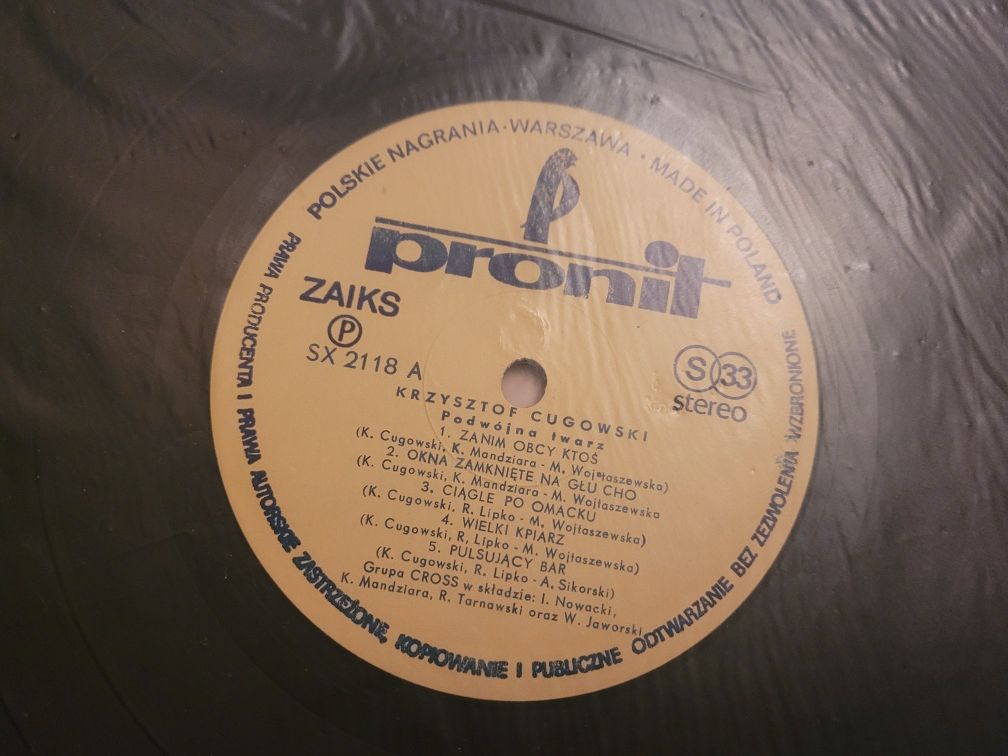 Vinyl Krzysztof Cugowski & Cross Podwójna twarz 1984 Pronit