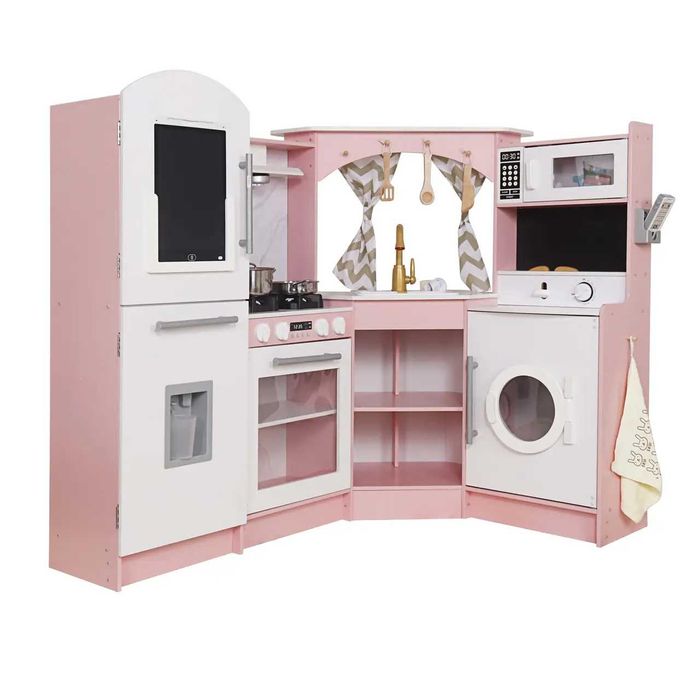 Дитяча кутова дерев'яна кухня Пальма Pink, звукові та світлові ефекти