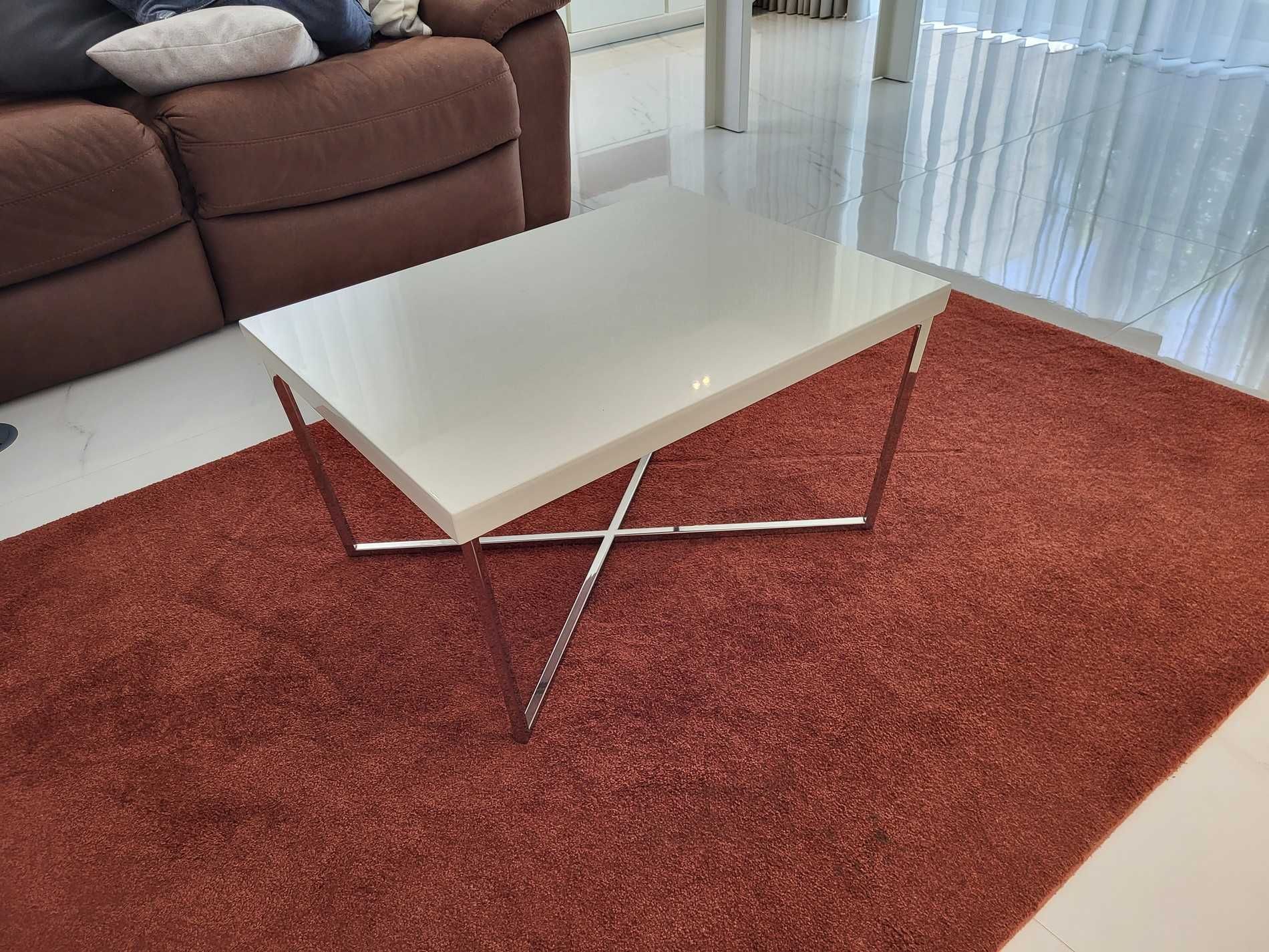 Mesa de Centro Branco Brilho Inox