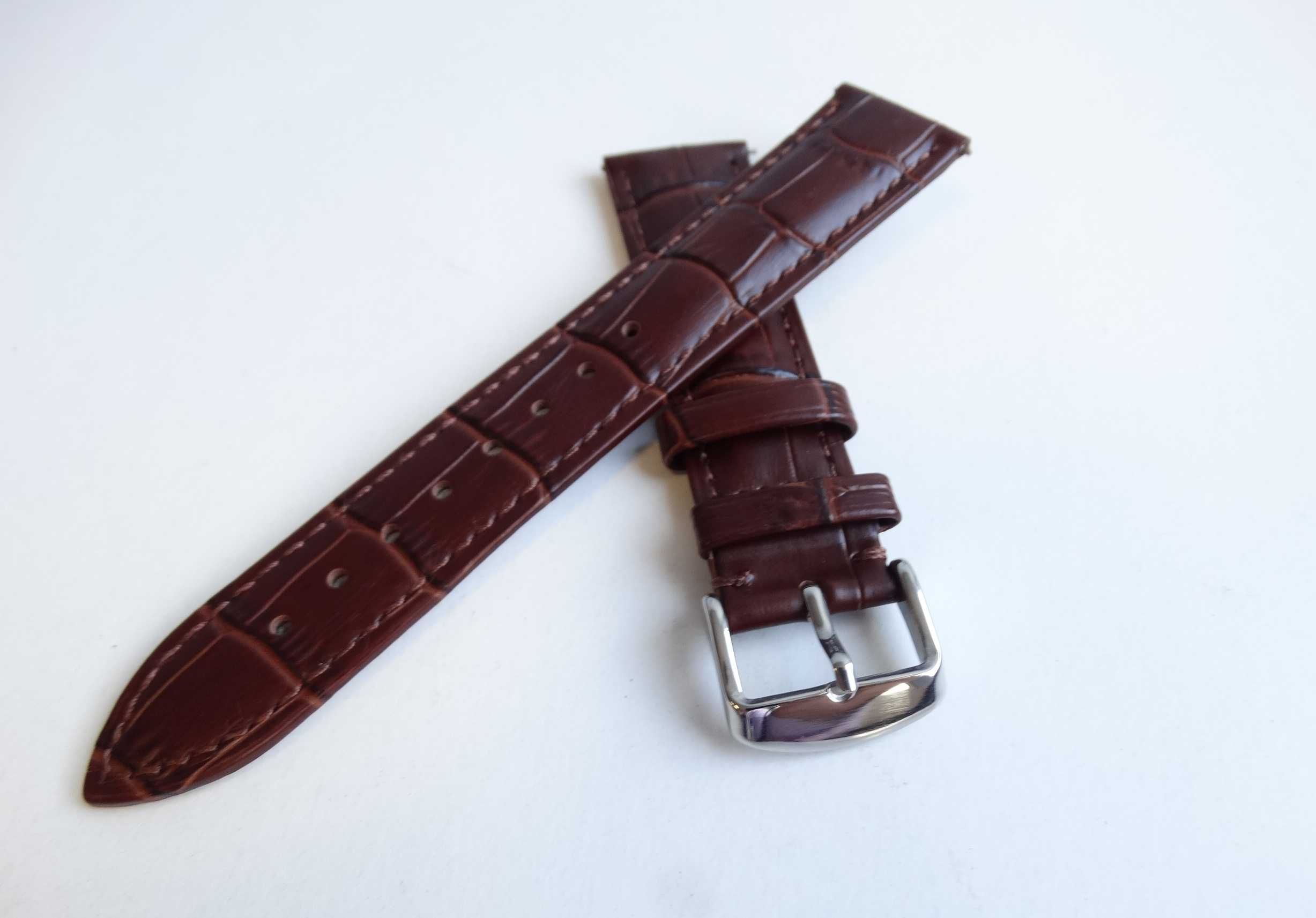 Czarny brązowy pasek skórzany do zegarka 20mm klamra ze stali 316L