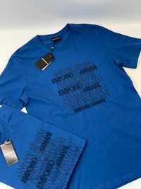 Мужская синяя футболка с принтом и вышивкой Armani поло Армани f492