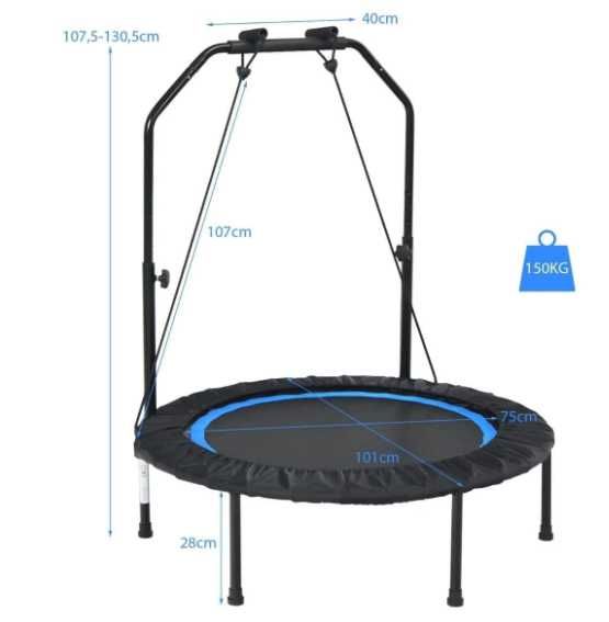 Składana trampolina fitness 101 cm z uchwytem i taśmami 150 kg