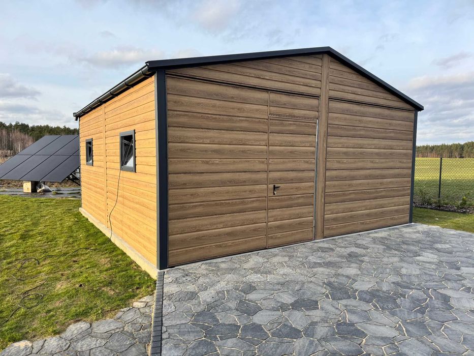 Garaż blaszany 6x6m dwuspadowy, winchester + grafit, profil ocynk