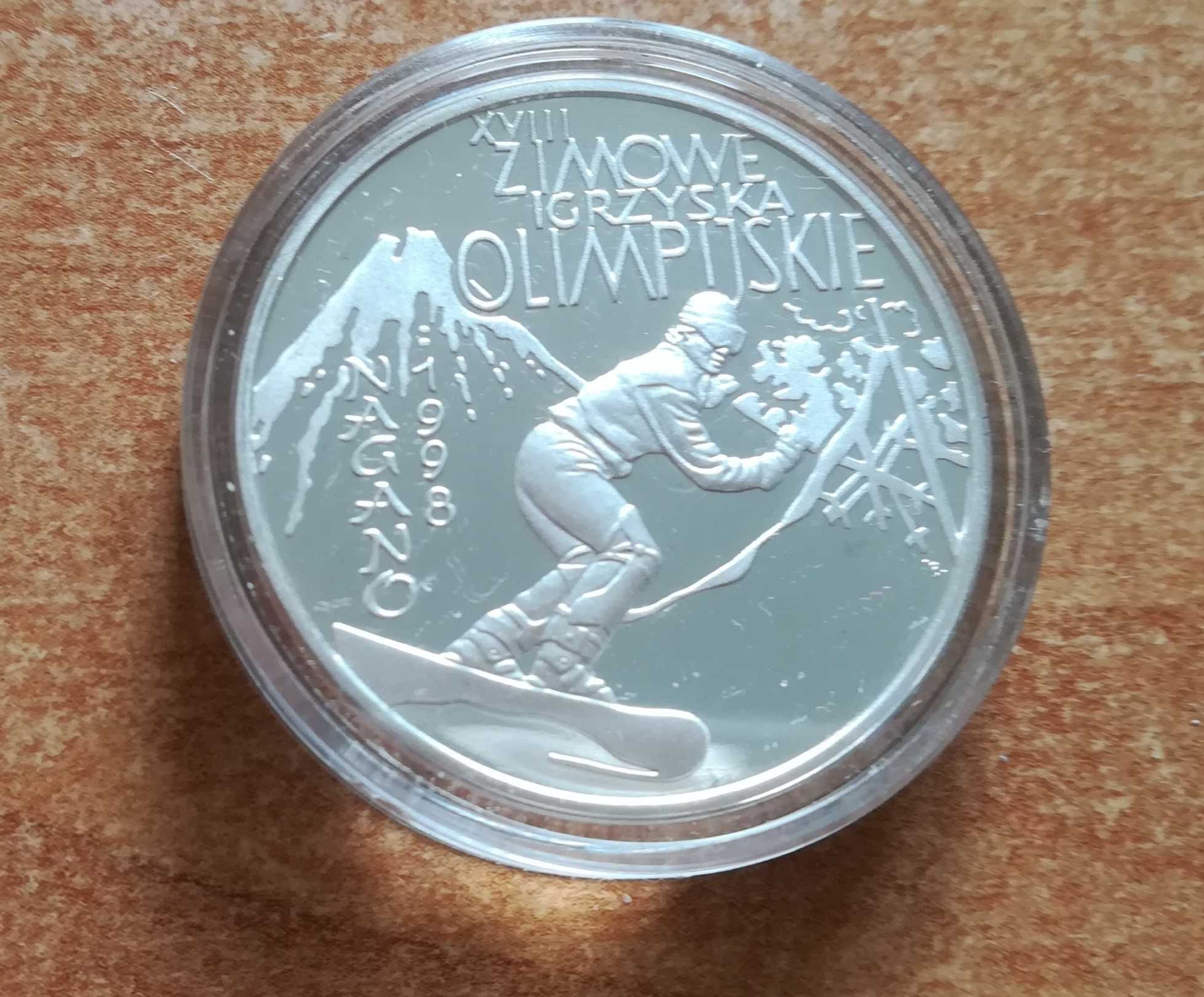 Moneta srebrna srebro 10 zł Nagano 1998 meniczym menicze piękna.