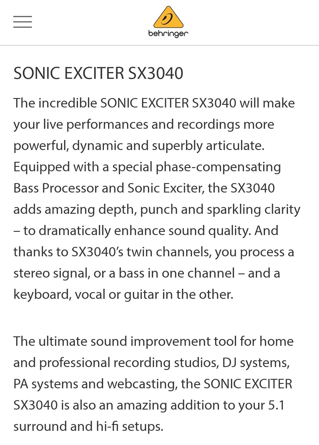 BEHRINGER Sonic Exciter SX3040