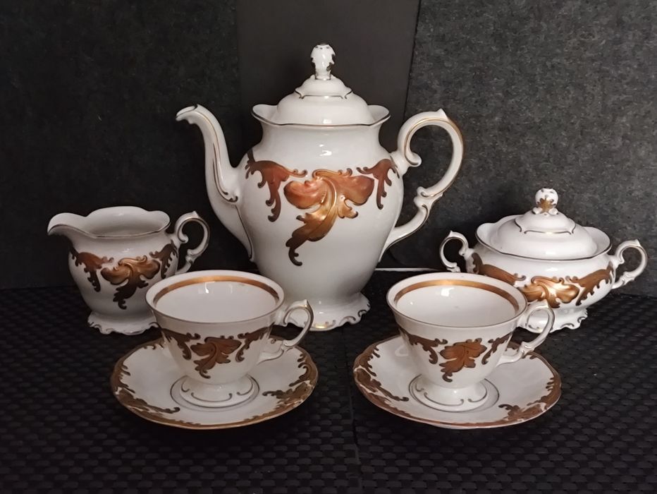 Porcelana Wawel W-ch  Serwis Tet-ta-Tet Mokka  Złoty Liść Fryderyka