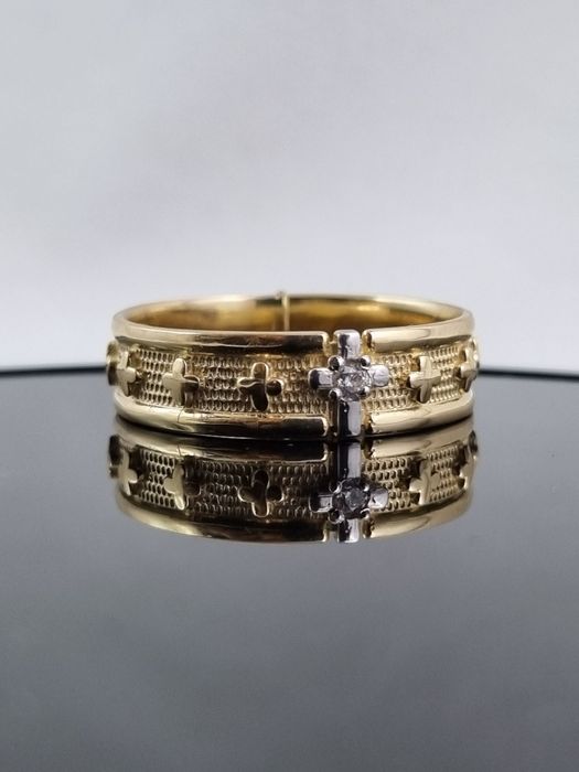 Szeroka złota obrączka różaniec unisex Au.585