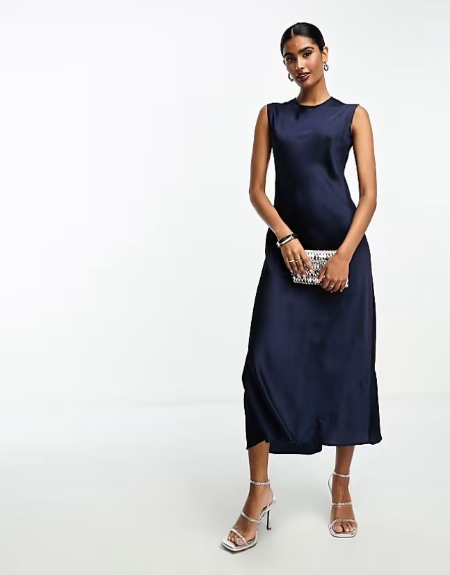 Asos Design 36 S Sukienka Granatowa Midi R12769