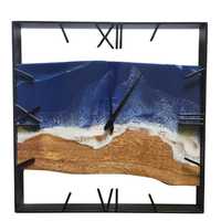 Morski zegar drewniany w metalowej ramie 40x40 cm