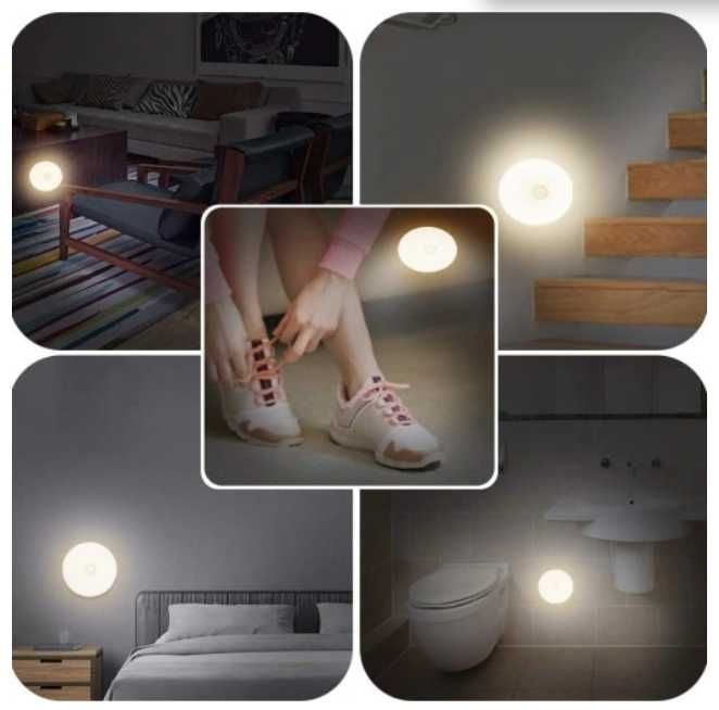Lampka Nocna Bezprzewodowa LED Z Czujnik Ruchu Magnetyczna Akumulator