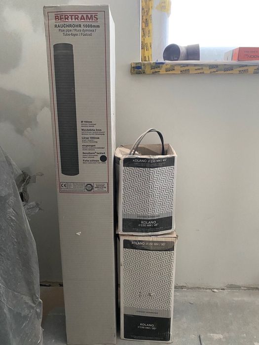 Kominek powietrzny stalowy Simple prawy 6 KW Ø 150 + rury nowe są.