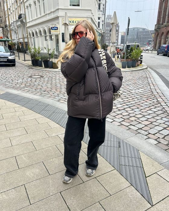 H&m premium пуховик пуфер натуральний коричневий оверсайз зимовий