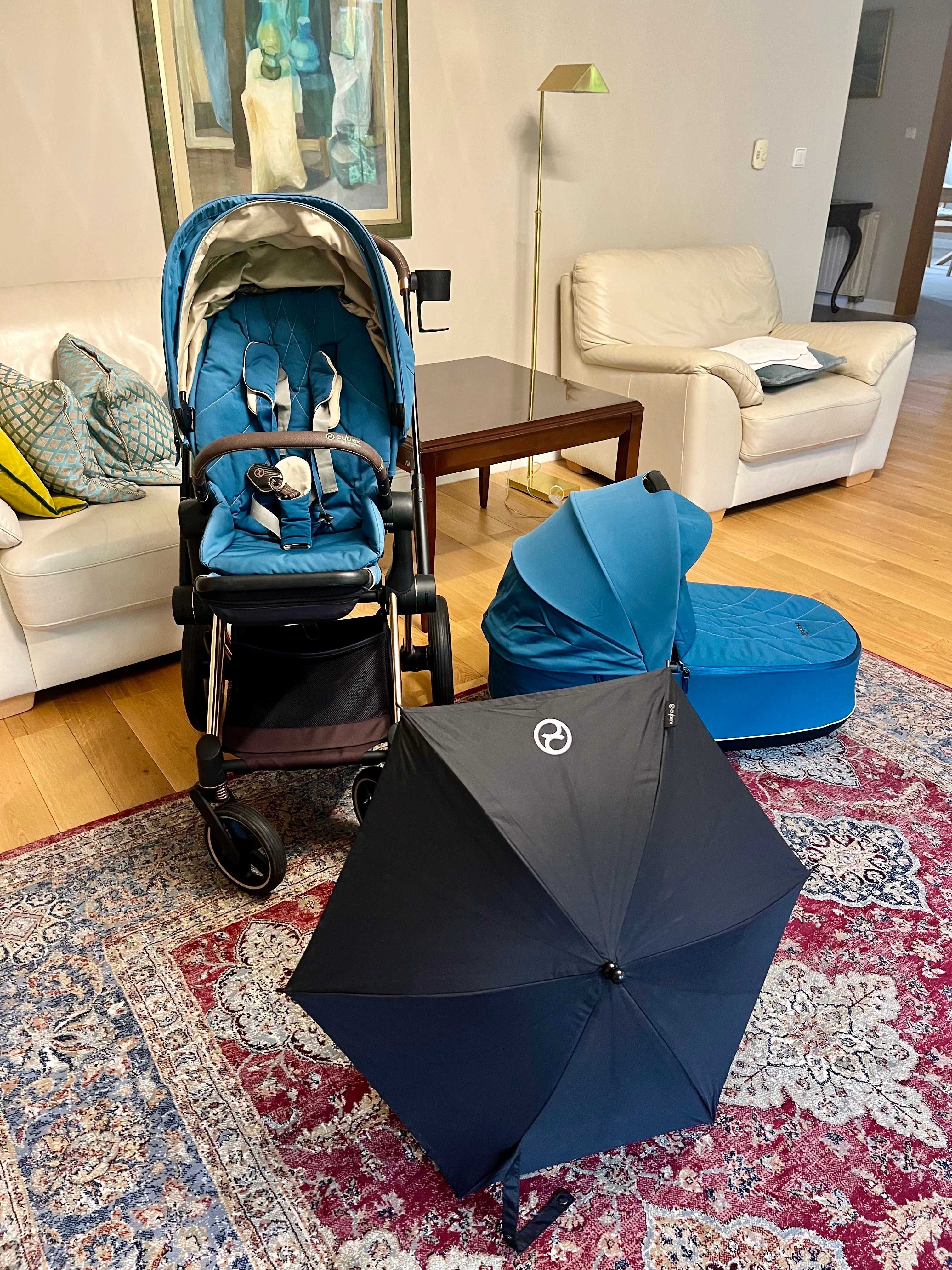 Cybex Priam, stelaż Gold Rose, tapicerka blue mountain
