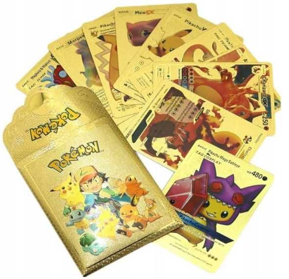Złote Gold Karty Pokemon Metalizowane 10 szt Pikachu Saszetka metal