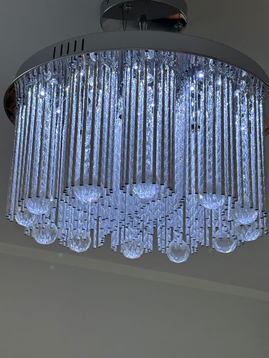 Piękna lampa wisząca Glamour srebrna do salonu kryształki,3barwypiękna