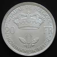 Belgia 20 franków 1935 - król Leopold III - srebro - stan 1/2+