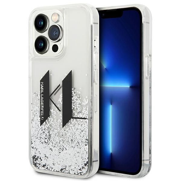 Etui iPhone 14 Pro Max Karl Lagerfeld Liquid Glitter Big KL, Srebrne