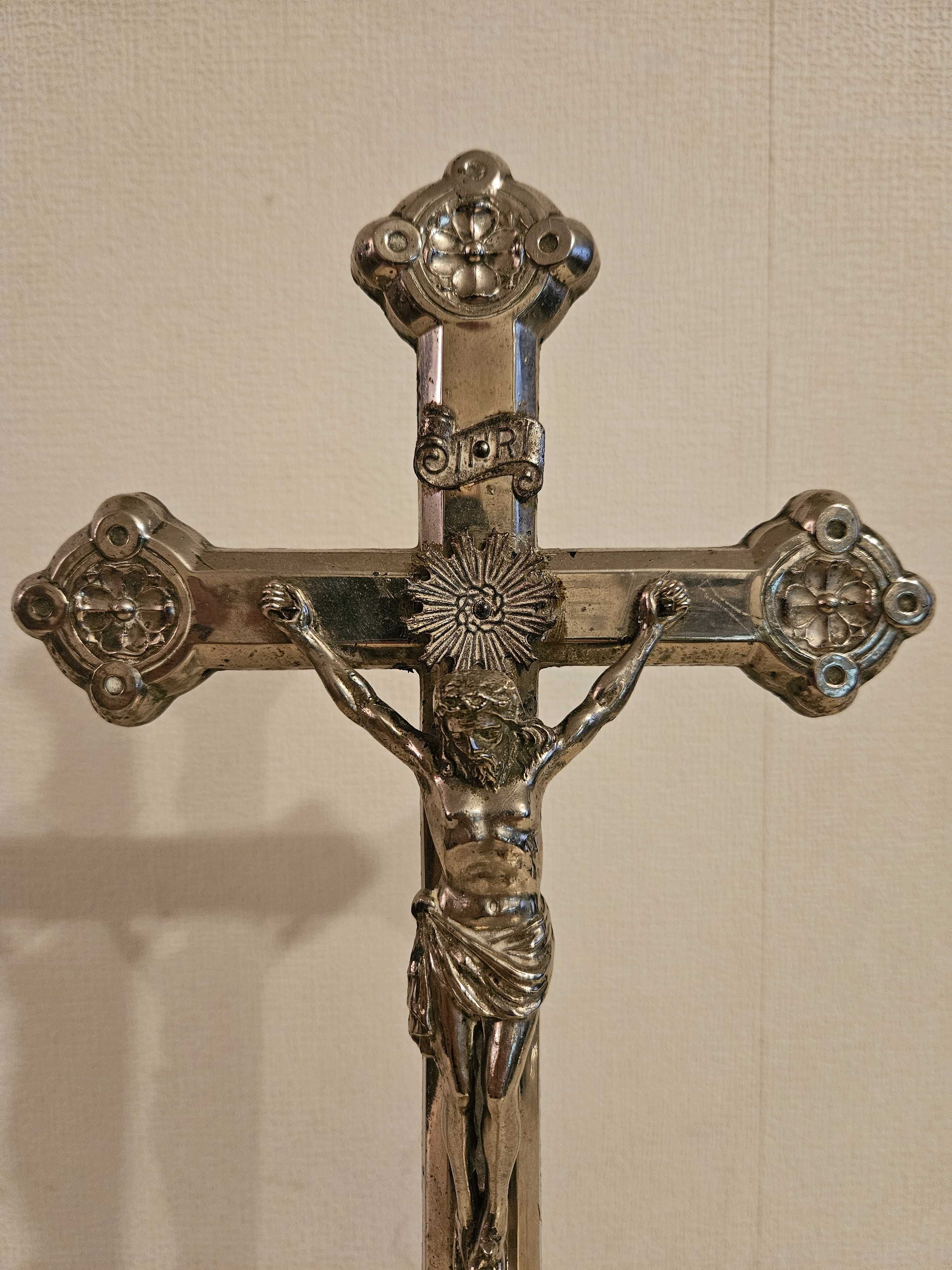 Stary oryginalny stojący krucyfiks 42 cm