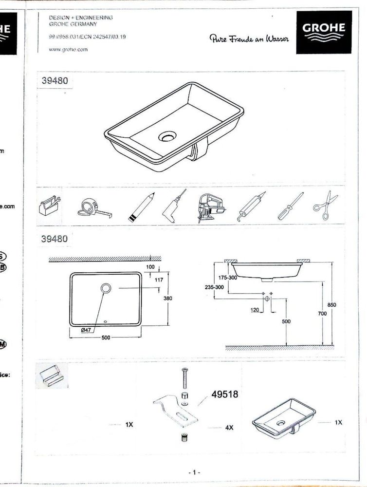 Раковина Grohe Cube Ceramic (3948000H)