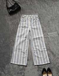 Spodnie proste szerokie nogawki pasy wysoki stan damskie jeansy materi
